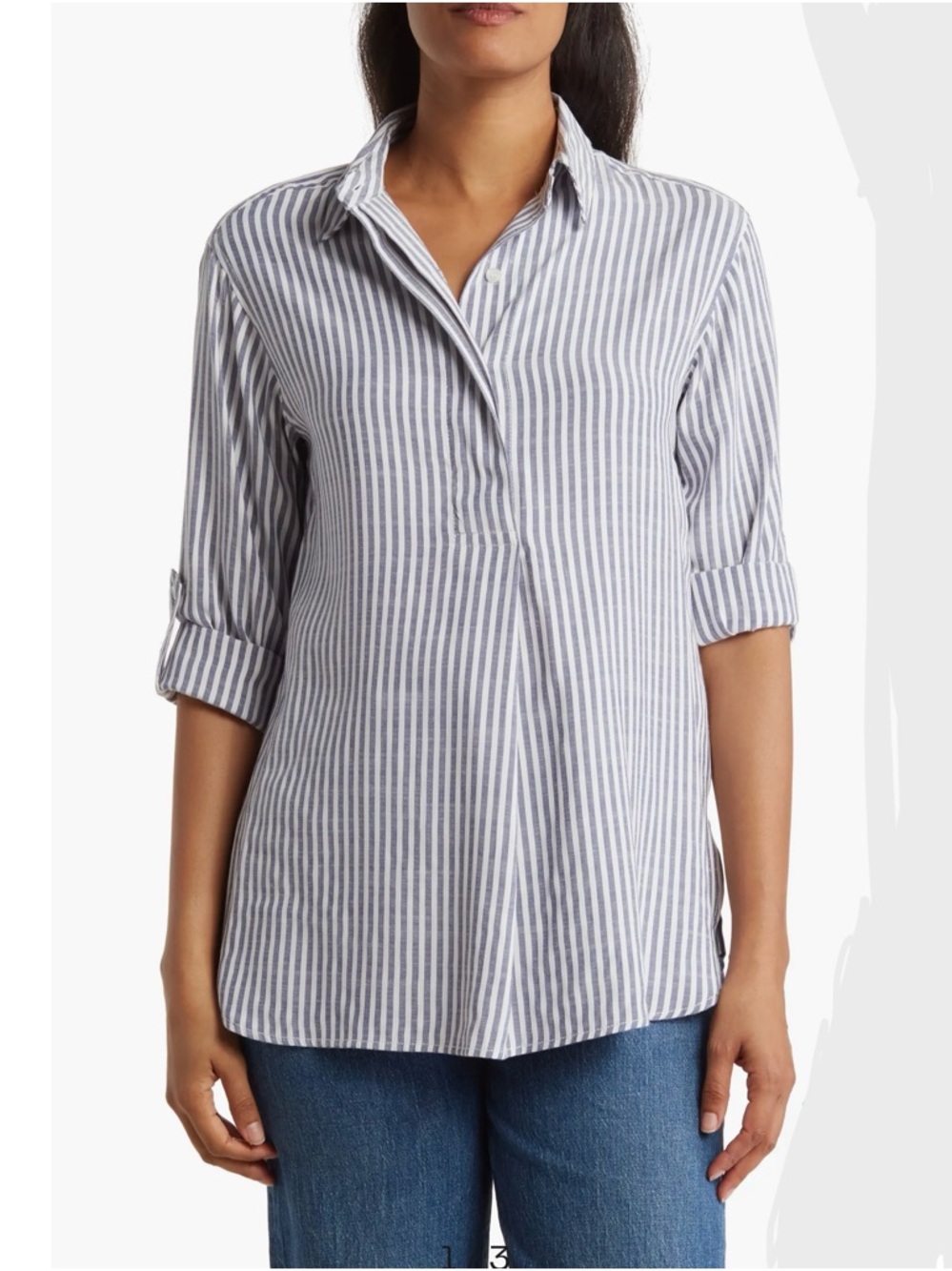 Max Studio Oversized Blue and White Striped Button-Down Tunic